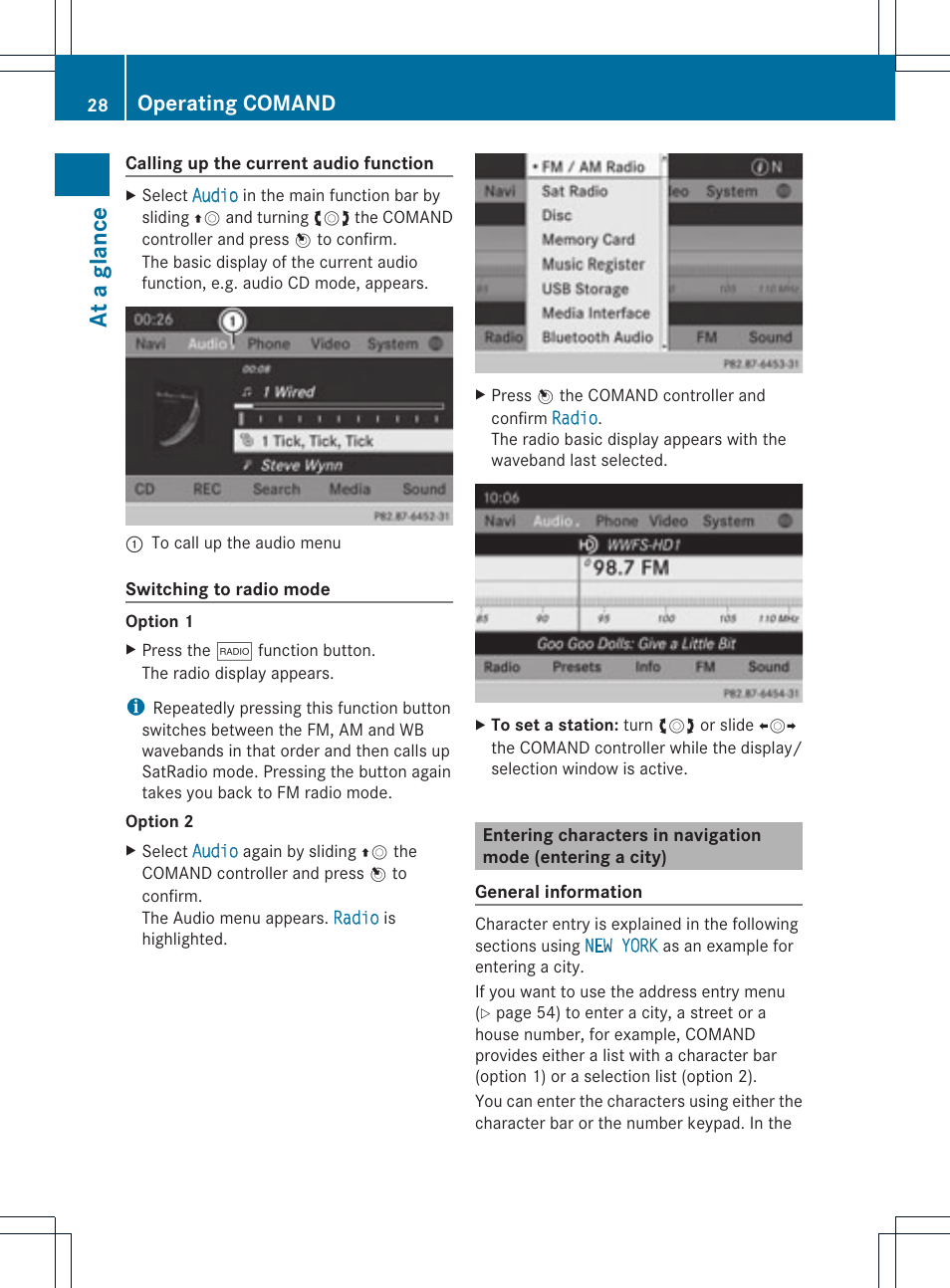 At a glance, Operating comand | Mercedes-Benz C-Coupe 2012 COMAND Manual User Manual | Page 30 / 234