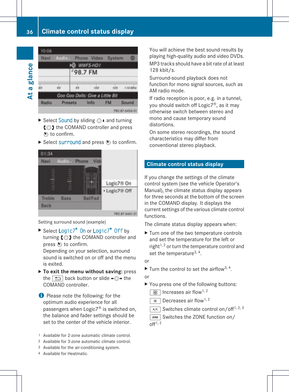 At a glanc e, Climate control status display | Mercedes-Benz C-Coupe 2012 COMAND Manual User Manual | Page 38 / 234