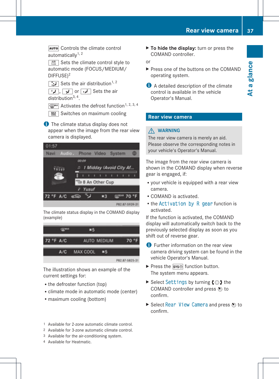 At a glance, Rear view camera | Mercedes-Benz C-Coupe 2012 COMAND Manual User Manual | Page 39 / 234
