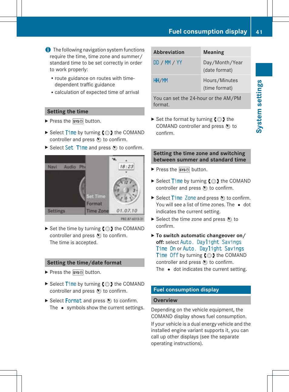 System sett ings, Fuel consumption display | Mercedes-Benz C-Coupe 2012 COMAND Manual User Manual | Page 43 / 234