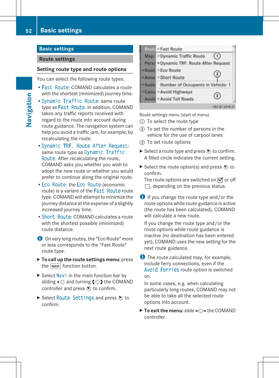 Navigat ion, Basic settings | Mercedes-Benz C-Coupe 2012 COMAND Manual User Manual | Page 54 / 234