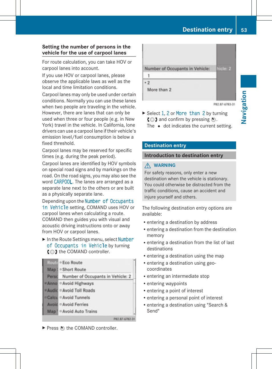Navigat ion, Destination entry | Mercedes-Benz C-Coupe 2012 COMAND Manual User Manual | Page 55 / 234