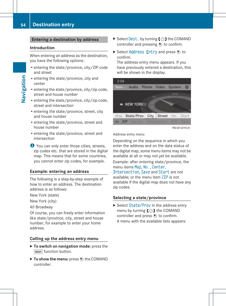 Na vigation, Destination entry | Mercedes-Benz C-Coupe 2012 COMAND Manual User Manual | Page 56 / 234