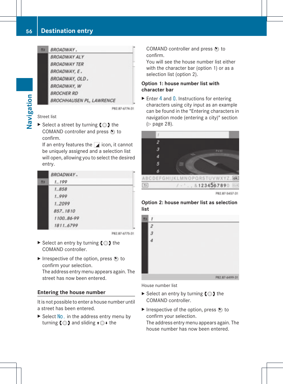 Na vigat ion, Destination entry | Mercedes-Benz C-Coupe 2012 COMAND Manual User Manual | Page 58 / 234