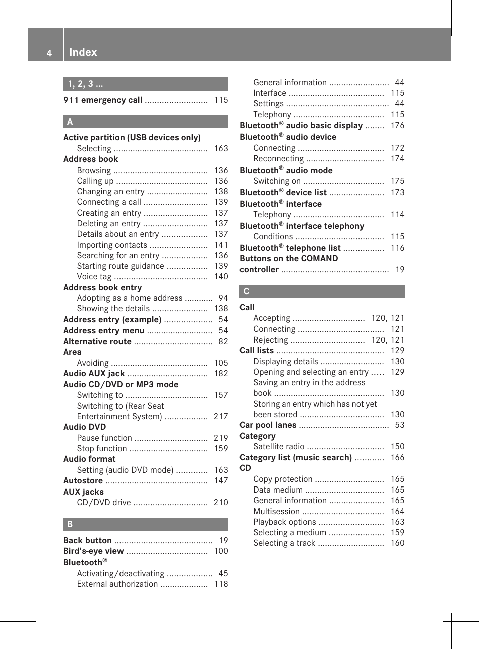 Index | Mercedes-Benz C-Coupe 2012 COMAND Manual User Manual | Page 6 / 234