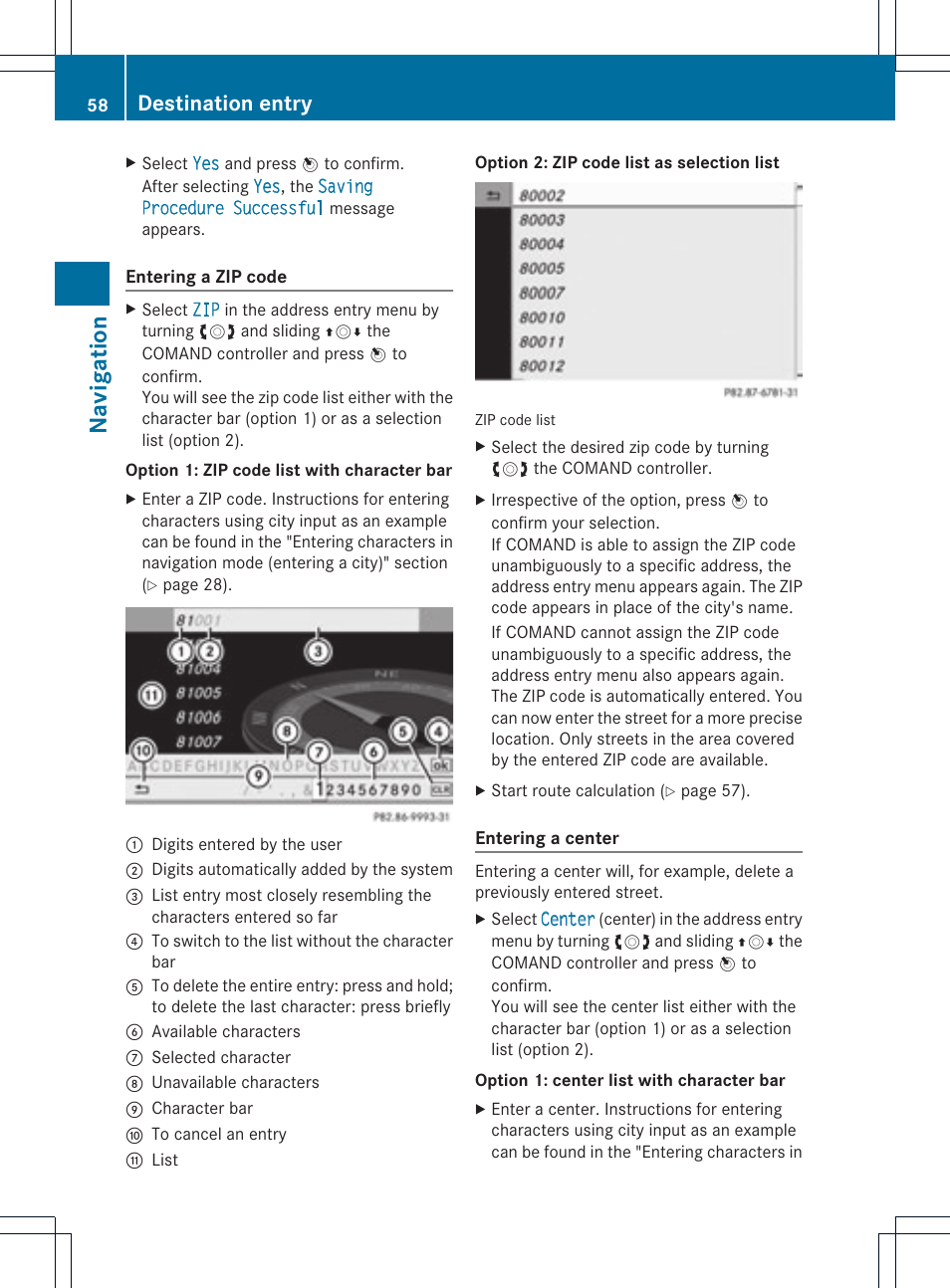 Na vigat ion, Destination entry | Mercedes-Benz C-Coupe 2012 COMAND Manual User Manual | Page 60 / 234