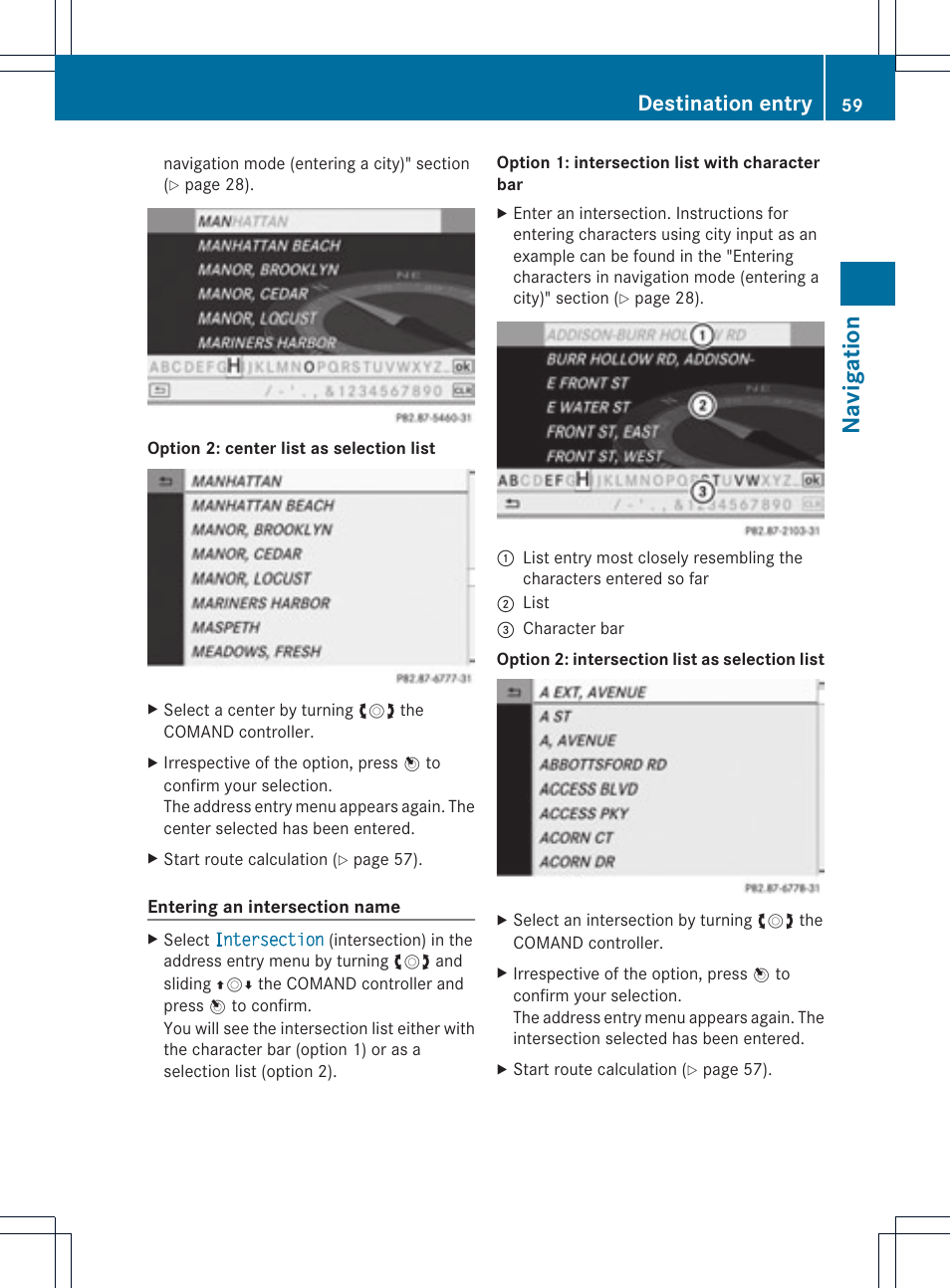Na vigat ion, Destination entry | Mercedes-Benz C-Coupe 2012 COMAND Manual User Manual | Page 61 / 234
