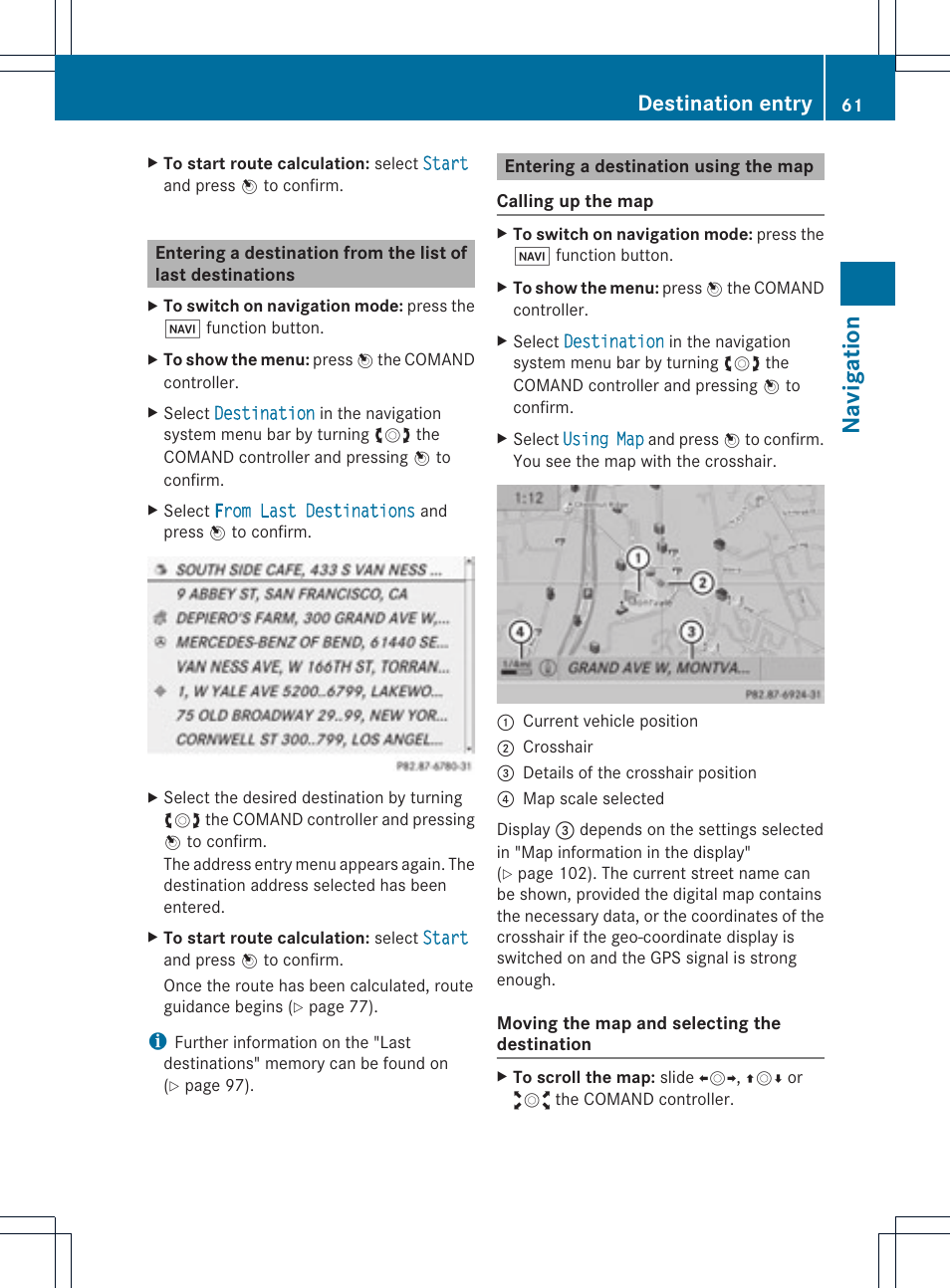 Navigat ion, Destination entry | Mercedes-Benz C-Coupe 2012 COMAND Manual User Manual | Page 63 / 234