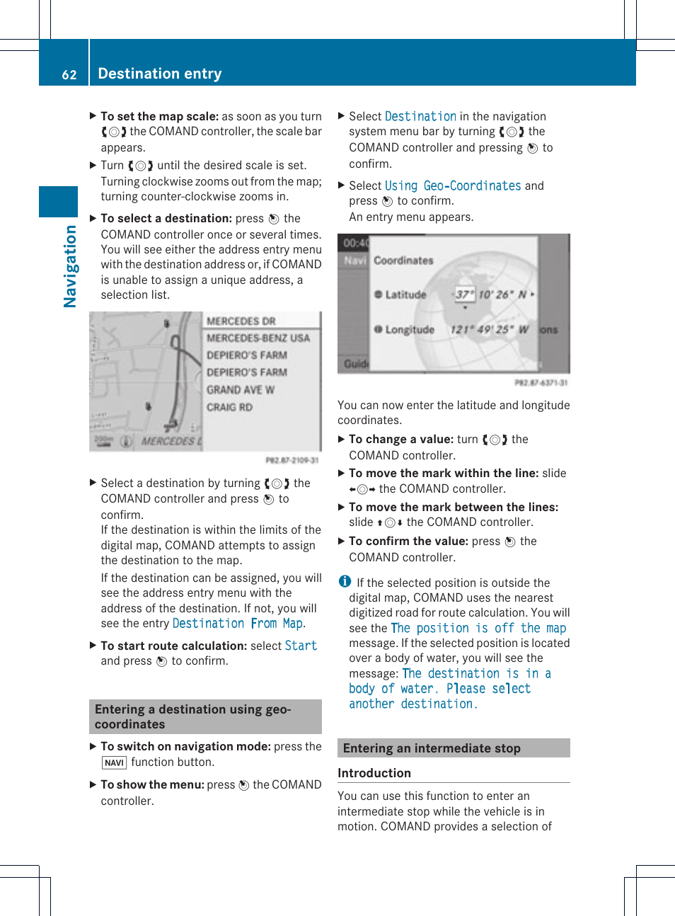 Na vigation, Destination entry | Mercedes-Benz C-Coupe 2012 COMAND Manual User Manual | Page 64 / 234