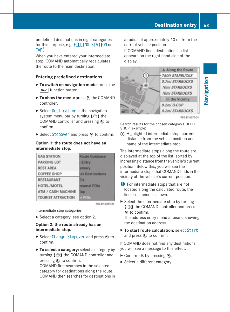 Navigatio n, Destination entry | Mercedes-Benz C-Coupe 2012 COMAND Manual User Manual | Page 65 / 234