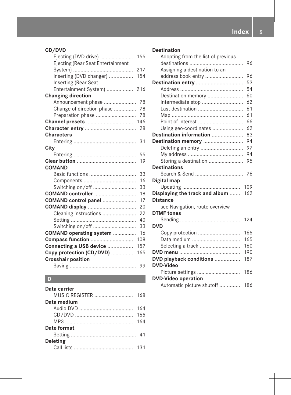 Index | Mercedes-Benz C-Coupe 2012 COMAND Manual User Manual | Page 7 / 234