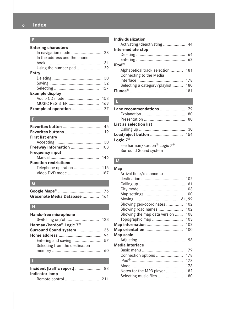 Index | Mercedes-Benz C-Coupe 2012 COMAND Manual User Manual | Page 8 / 234