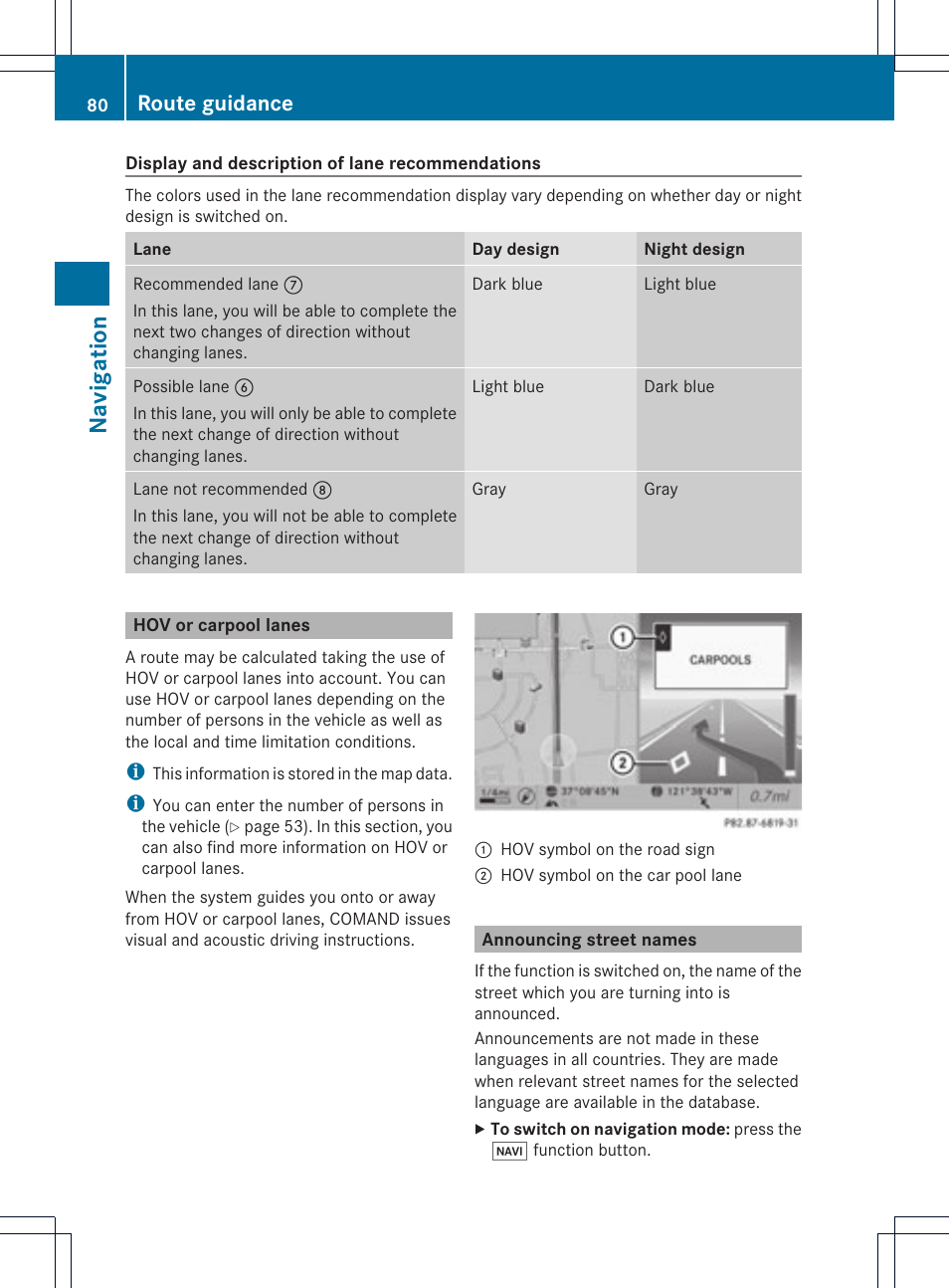 Na vigation, Route guidance | Mercedes-Benz C-Coupe 2012 COMAND Manual User Manual | Page 82 / 234