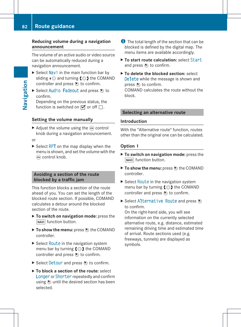 Na vigat ion, Route guidance | Mercedes-Benz C-Coupe 2012 COMAND Manual User Manual | Page 84 / 234