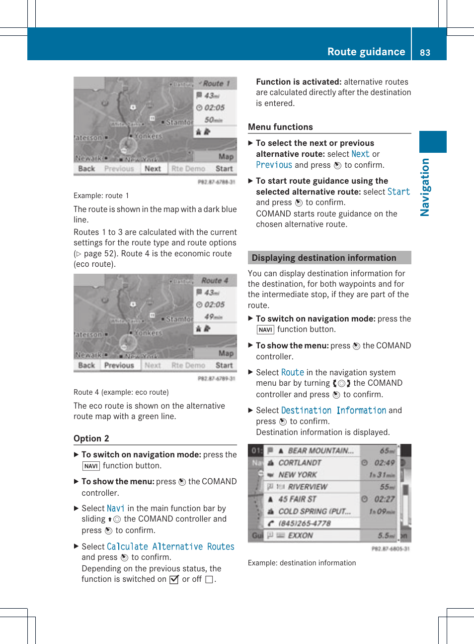 Na vigation, Route guidance | Mercedes-Benz C-Coupe 2012 COMAND Manual User Manual | Page 85 / 234