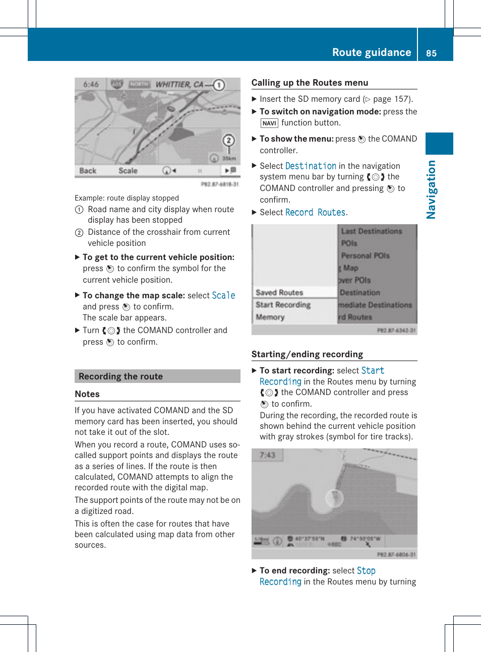 Na vigation, Route guidance | Mercedes-Benz C-Coupe 2012 COMAND Manual User Manual | Page 87 / 234