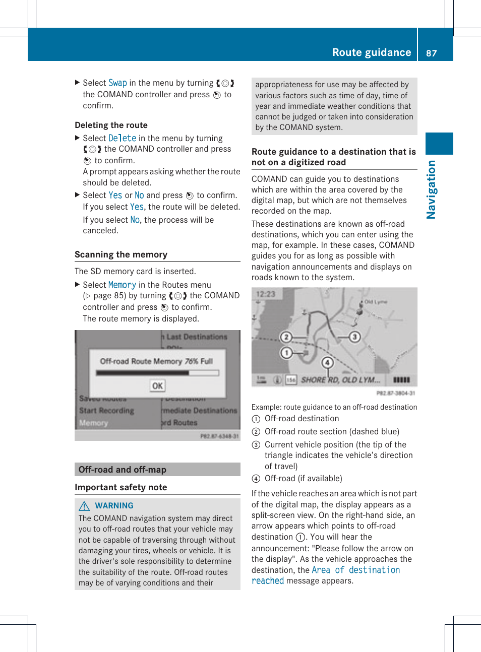 Navigat ion, Route guidance | Mercedes-Benz C-Coupe 2012 COMAND Manual User Manual | Page 89 / 234