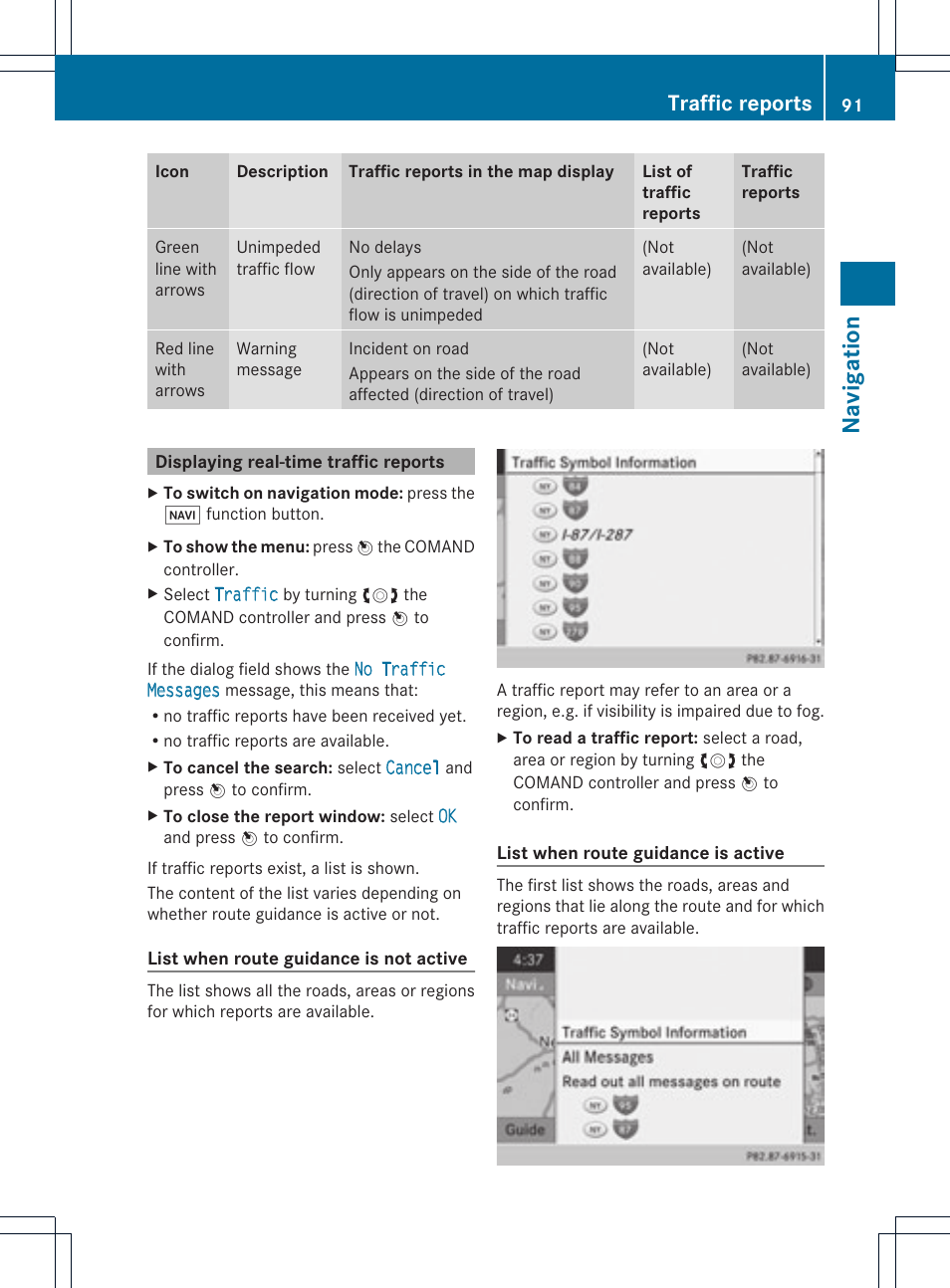 Na vigation, Traffic reports | Mercedes-Benz C-Coupe 2012 COMAND Manual User Manual | Page 93 / 234