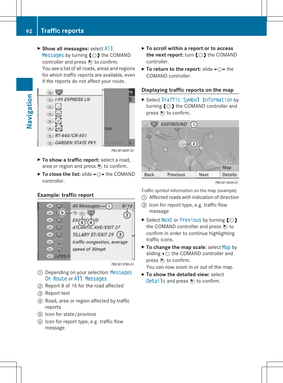 Navigat ion, Traffic reports | Mercedes-Benz C-Coupe 2012 COMAND Manual User Manual | Page 94 / 234