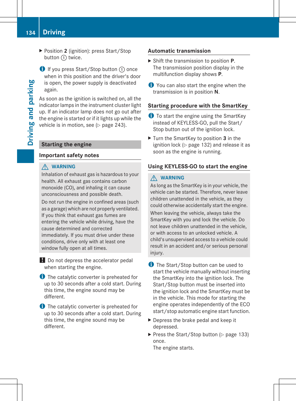Starting the engine, Driving and parking, Driving | Mercedes-Benz CLS-Class 2012 Owners Manual User Manual | Page 136 / 356