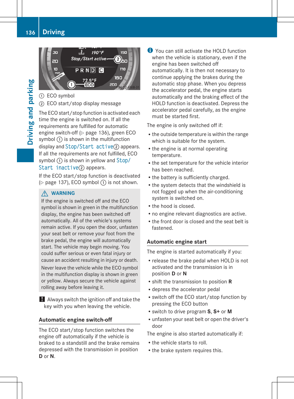 Driving and parking, Driving | Mercedes-Benz CLS-Class 2012 Owners Manual User Manual | Page 138 / 356