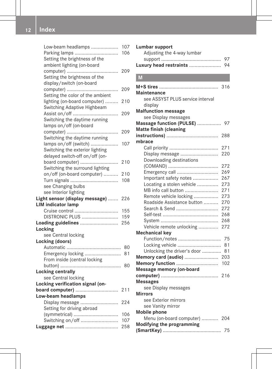 Index | Mercedes-Benz CLS-Class 2012 Owners Manual User Manual | Page 14 / 356