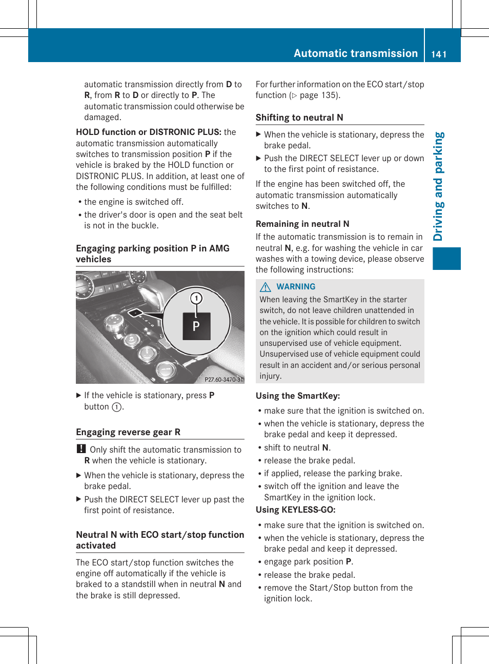 Driving and parking, Automatic transmission | Mercedes-Benz CLS-Class 2012 Owners Manual User Manual | Page 143 / 356