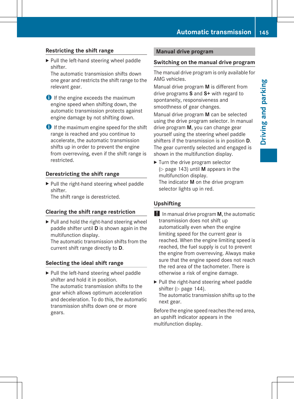 Manual drive program, Driving and parking, Automatic transmission | Mercedes-Benz CLS-Class 2012 Owners Manual User Manual | Page 147 / 356