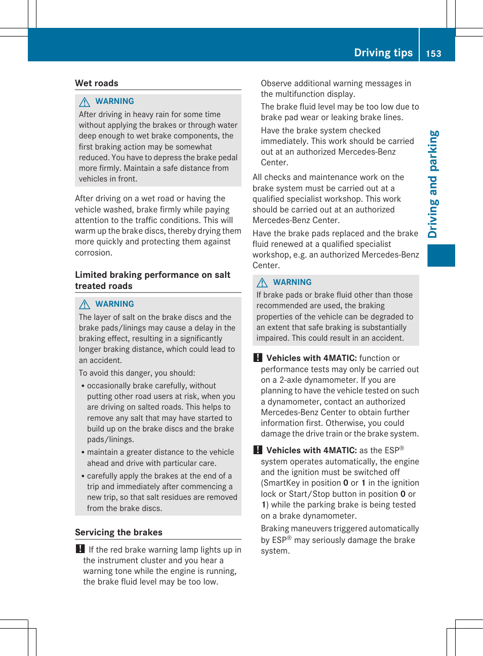 Driving and parking, Driving tips | Mercedes-Benz CLS-Class 2012 Owners Manual User Manual | Page 155 / 356