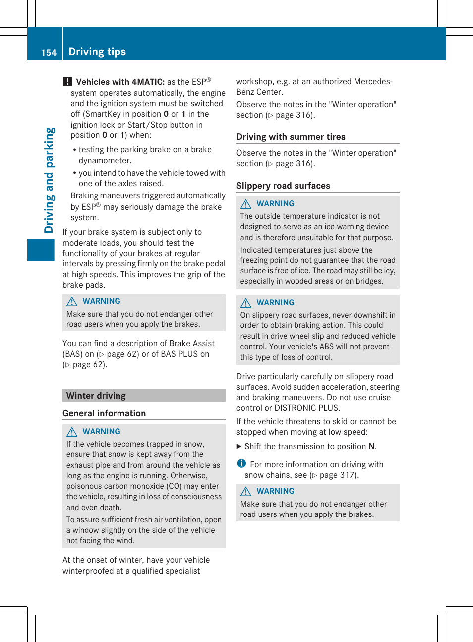 Winter driving, Driving and parking, Driving tips | Mercedes-Benz CLS-Class 2012 Owners Manual User Manual | Page 156 / 356