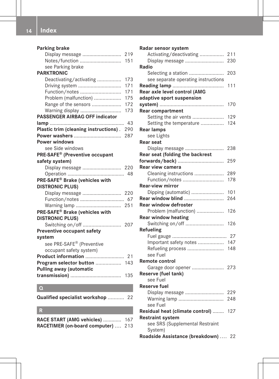 Index | Mercedes-Benz CLS-Class 2012 Owners Manual User Manual | Page 16 / 356