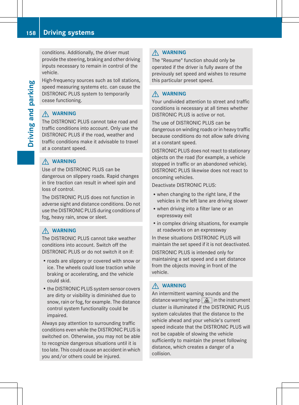 Driving and parking, Driving systems | Mercedes-Benz CLS-Class 2012 Owners Manual User Manual | Page 160 / 356