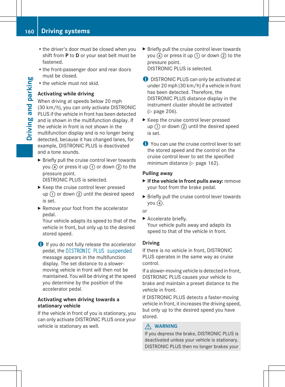 Driving and parking, Driving systems | Mercedes-Benz CLS-Class 2012 Owners Manual User Manual | Page 162 / 356