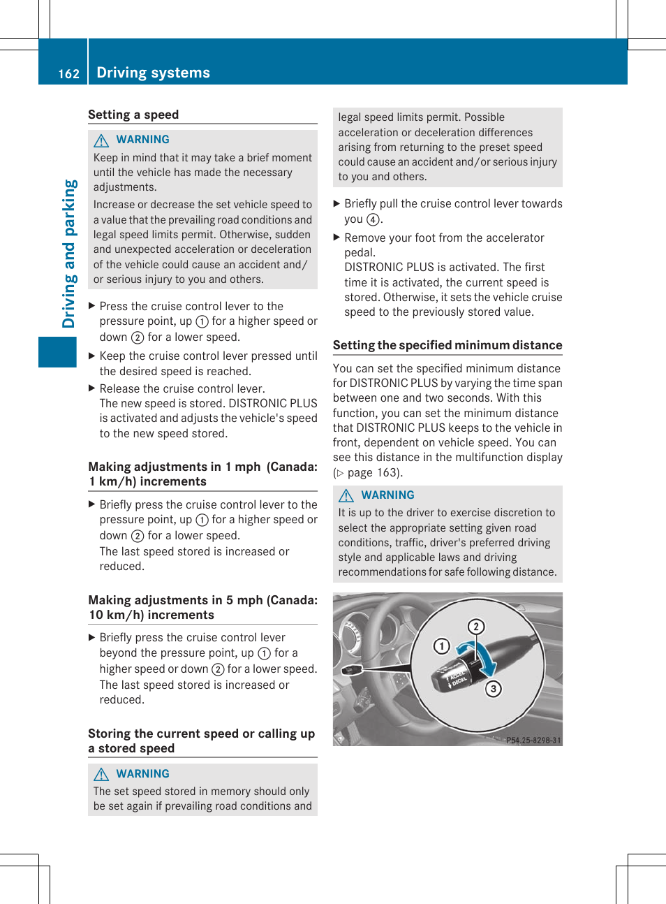 Minimum distance, Driving and parking, Driving systems | Mercedes-Benz CLS-Class 2012 Owners Manual User Manual | Page 164 / 356