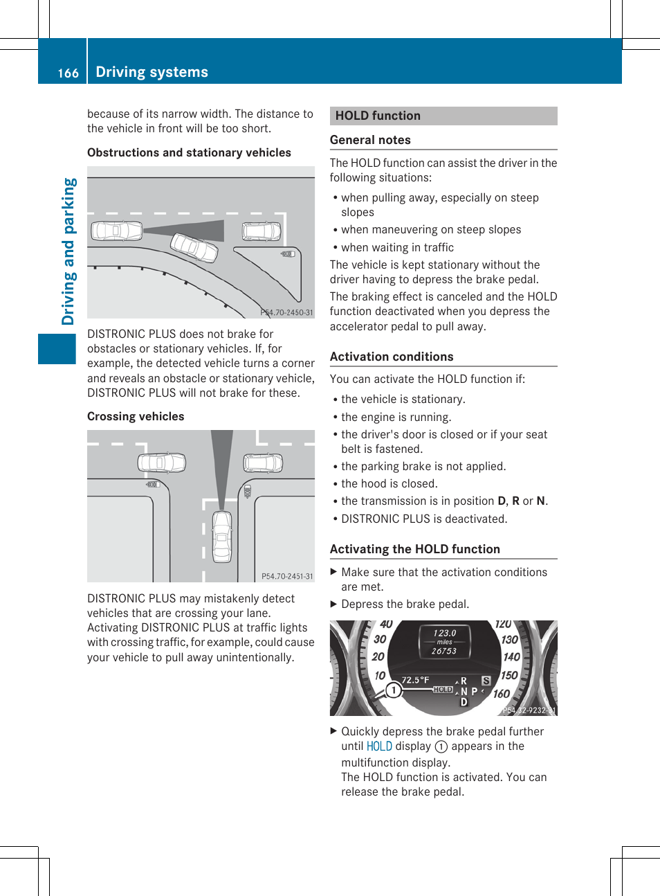 Hold function, Driving and parking, Driving systems | Mercedes-Benz CLS-Class 2012 Owners Manual User Manual | Page 168 / 356
