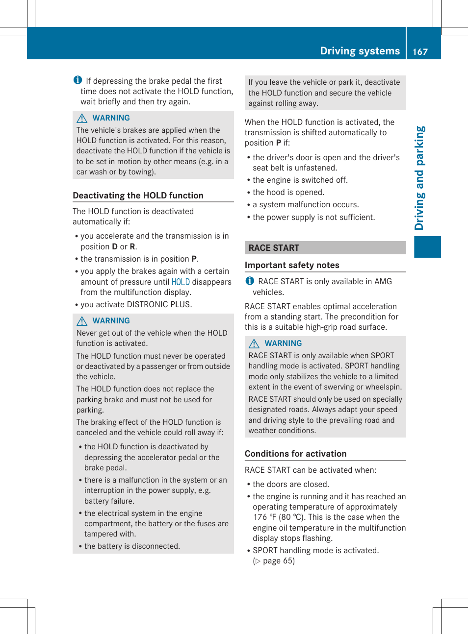 Race start, Start, see, Driving and parking | Driving systems | Mercedes-Benz CLS-Class 2012 Owners Manual User Manual | Page 169 / 356