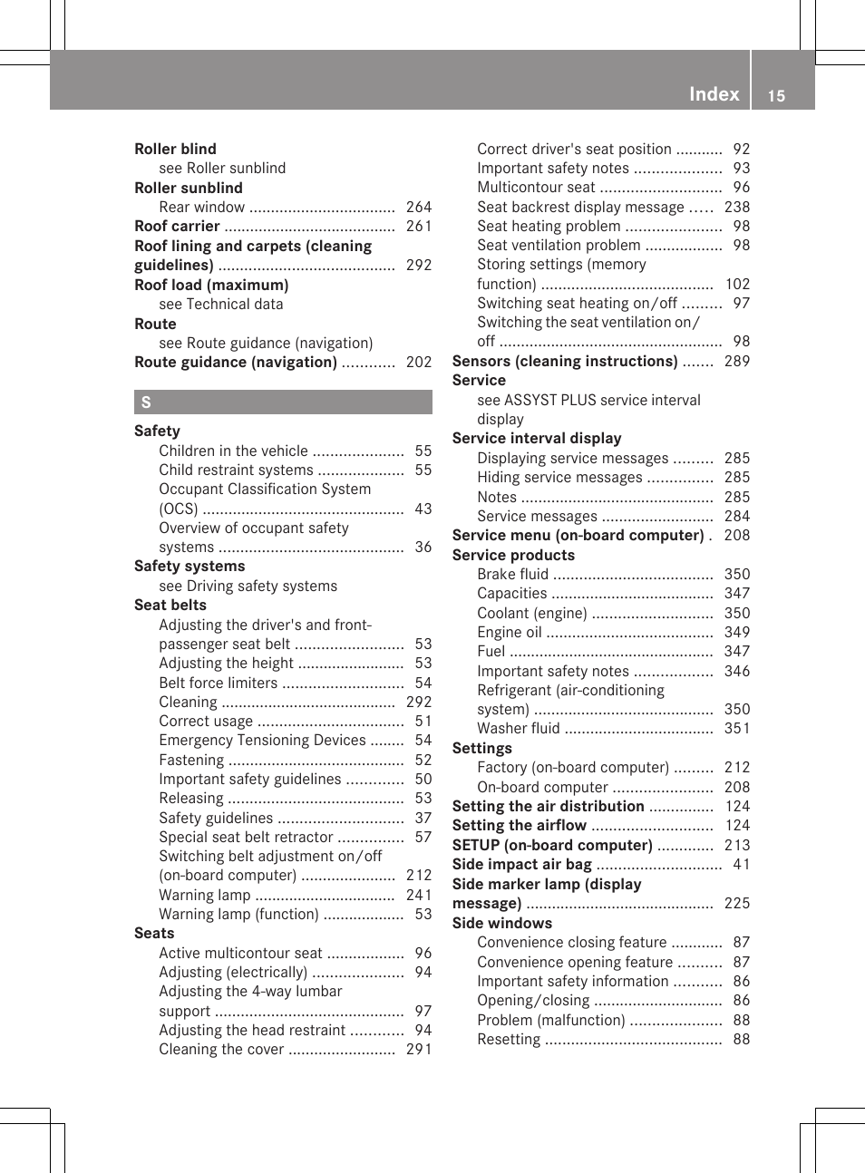 Index | Mercedes-Benz CLS-Class 2012 Owners Manual User Manual | Page 17 / 356