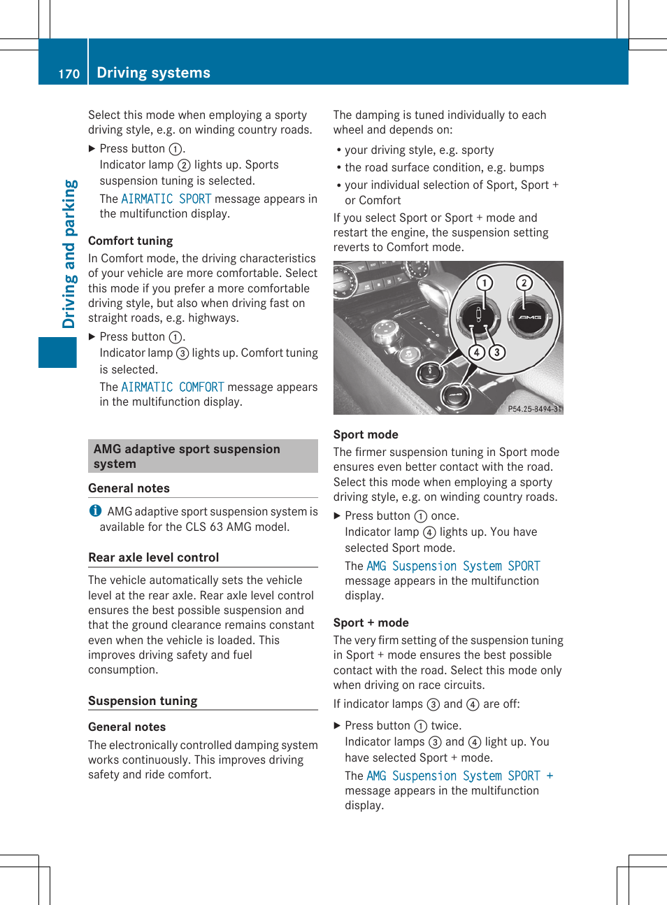 Amg adaptive sport suspension system, Driving and parking, Driving systems | Mercedes-Benz CLS-Class 2012 Owners Manual User Manual | Page 172 / 356
