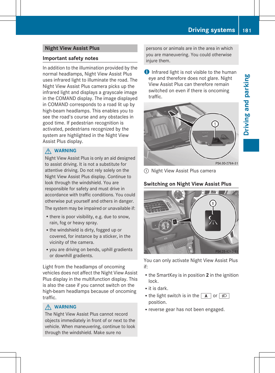 Night view assist plus, Driving and parking, Driving systems | Mercedes-Benz CLS-Class 2012 Owners Manual User Manual | Page 183 / 356