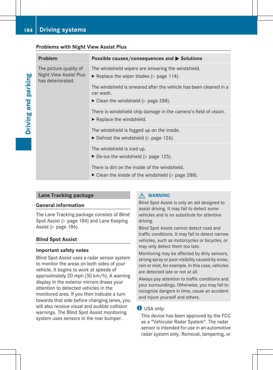 Lane tracking package, Driving and parking, Driving systems | Mercedes-Benz CLS-Class 2012 Owners Manual User Manual | Page 186 / 356