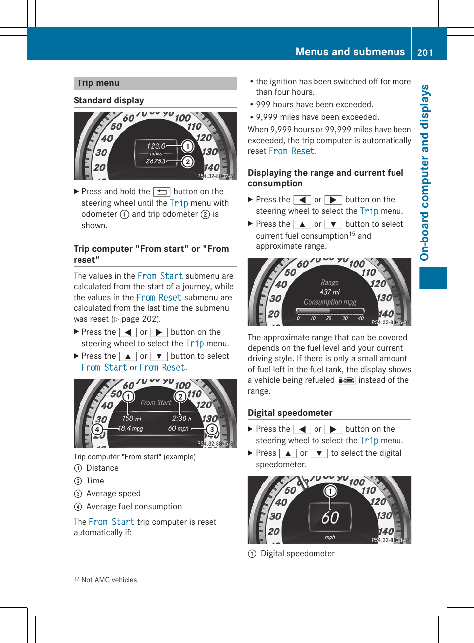 Trip menu, Menu, On-board computer and displays | Menus and submenus | Mercedes-Benz CLS-Class 2012 Owners Manual User Manual | Page 203 / 356
