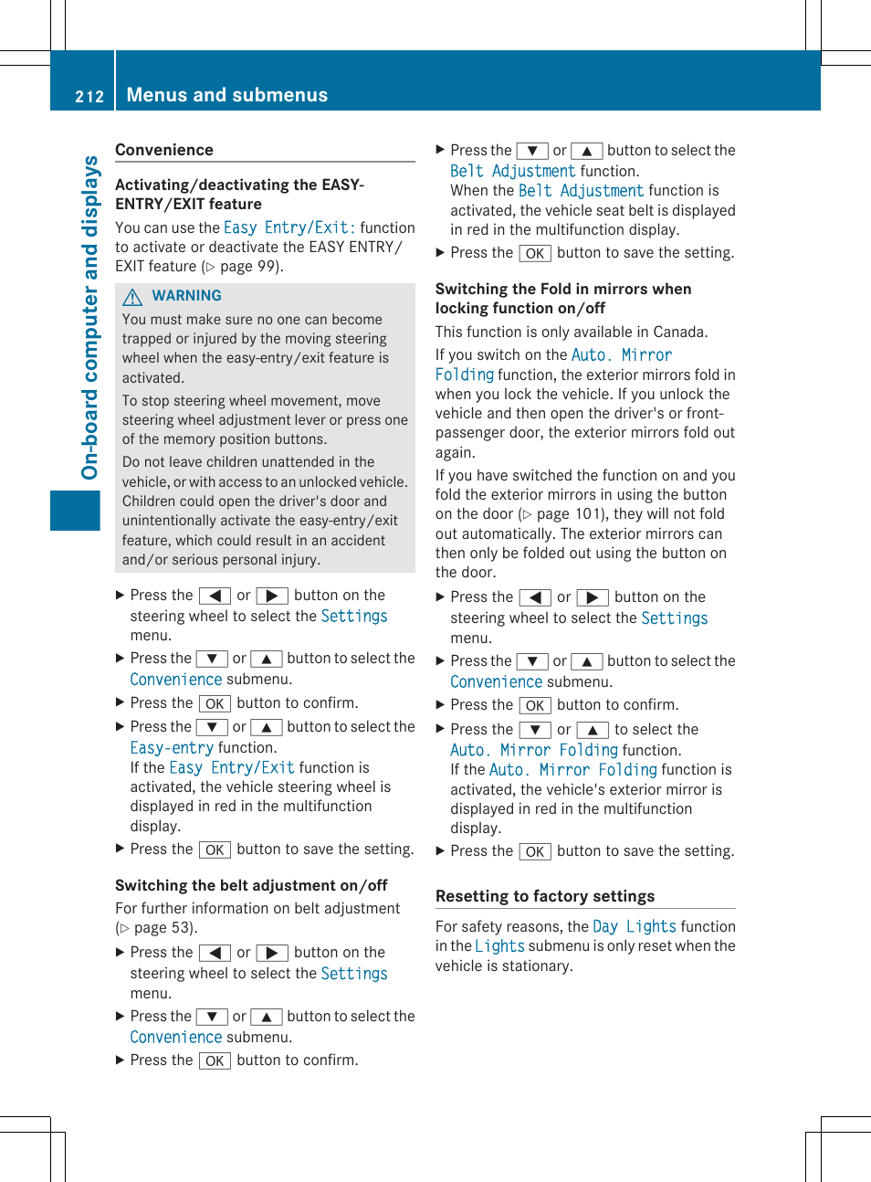 Computer, On-board computer, On-board computer and displays | Menus and submenus | Mercedes-Benz CLS-Class 2012 Owners Manual User Manual | Page 214 / 356