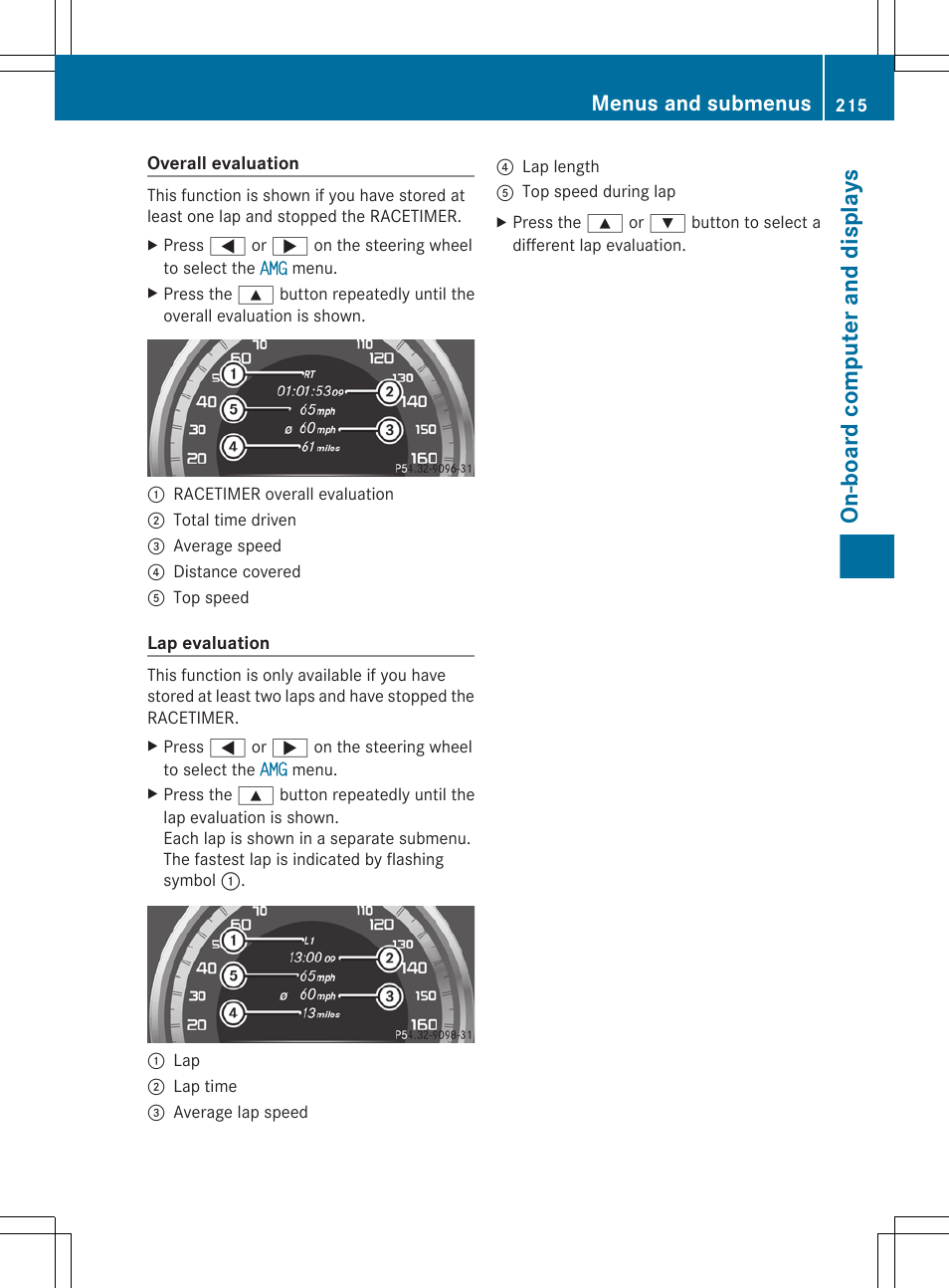 On-board computer and displays, Menus and submenus | Mercedes-Benz CLS-Class 2012 Owners Manual User Manual | Page 217 / 356