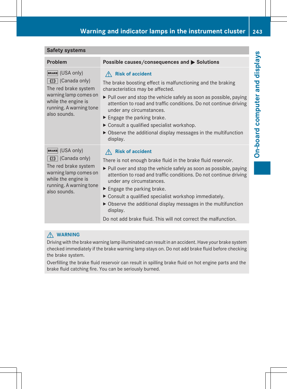 Safety systems, Vehicle is in motion, see, On-board computer and displays | Mercedes-Benz CLS-Class 2012 Owners Manual User Manual | Page 245 / 356