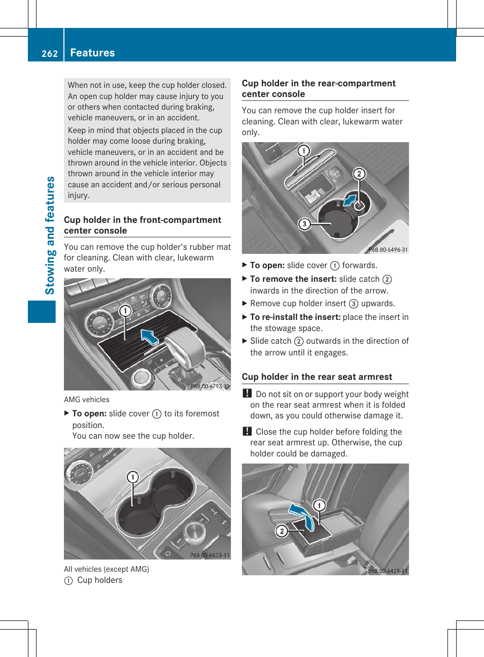 Stowing and features, Features | Mercedes-Benz CLS-Class 2012 Owners Manual User Manual | Page 264 / 356