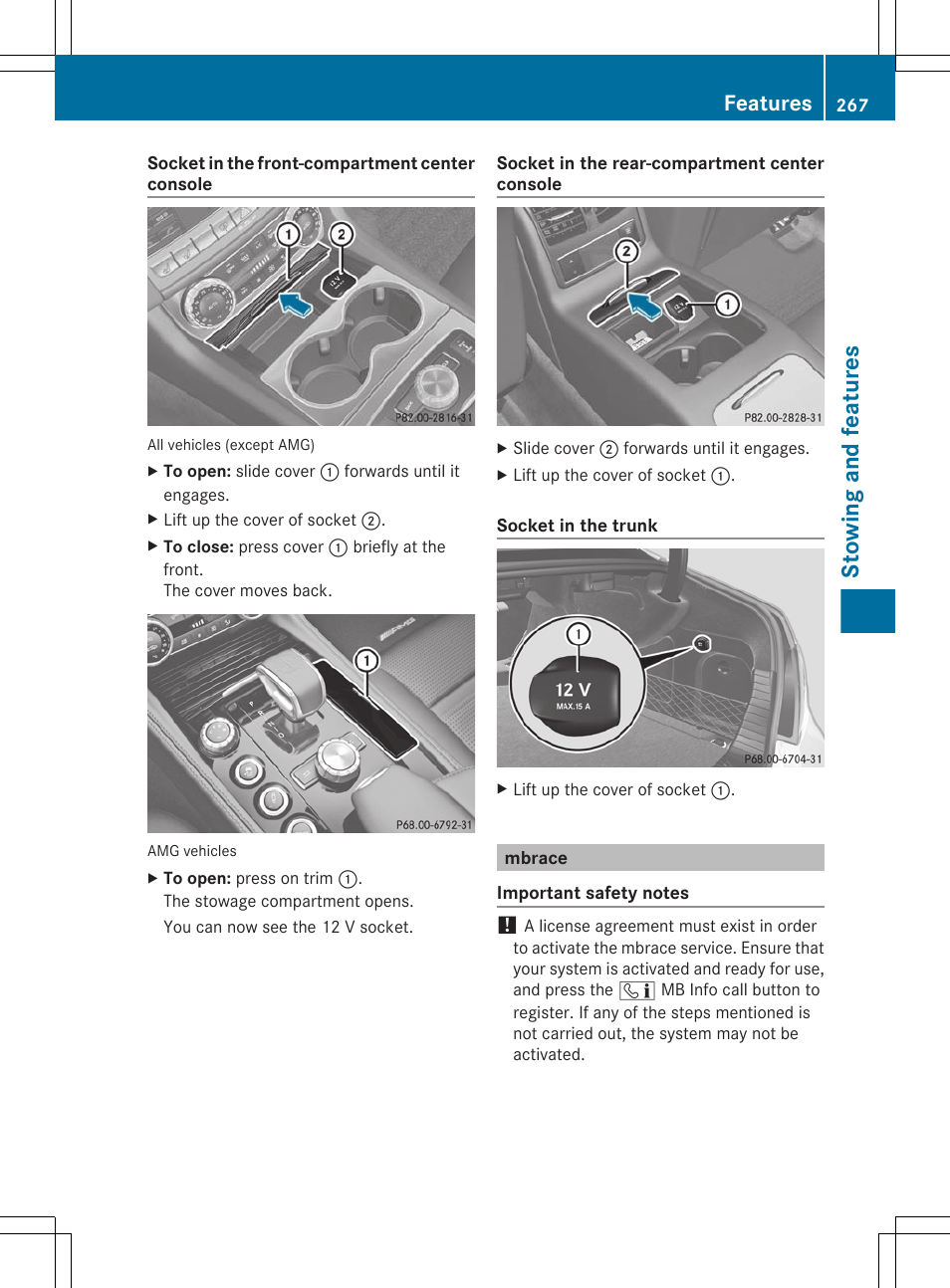 Mbrace, Stowing and features, Features | Mercedes-Benz CLS-Class 2012 Owners Manual User Manual | Page 269 / 356