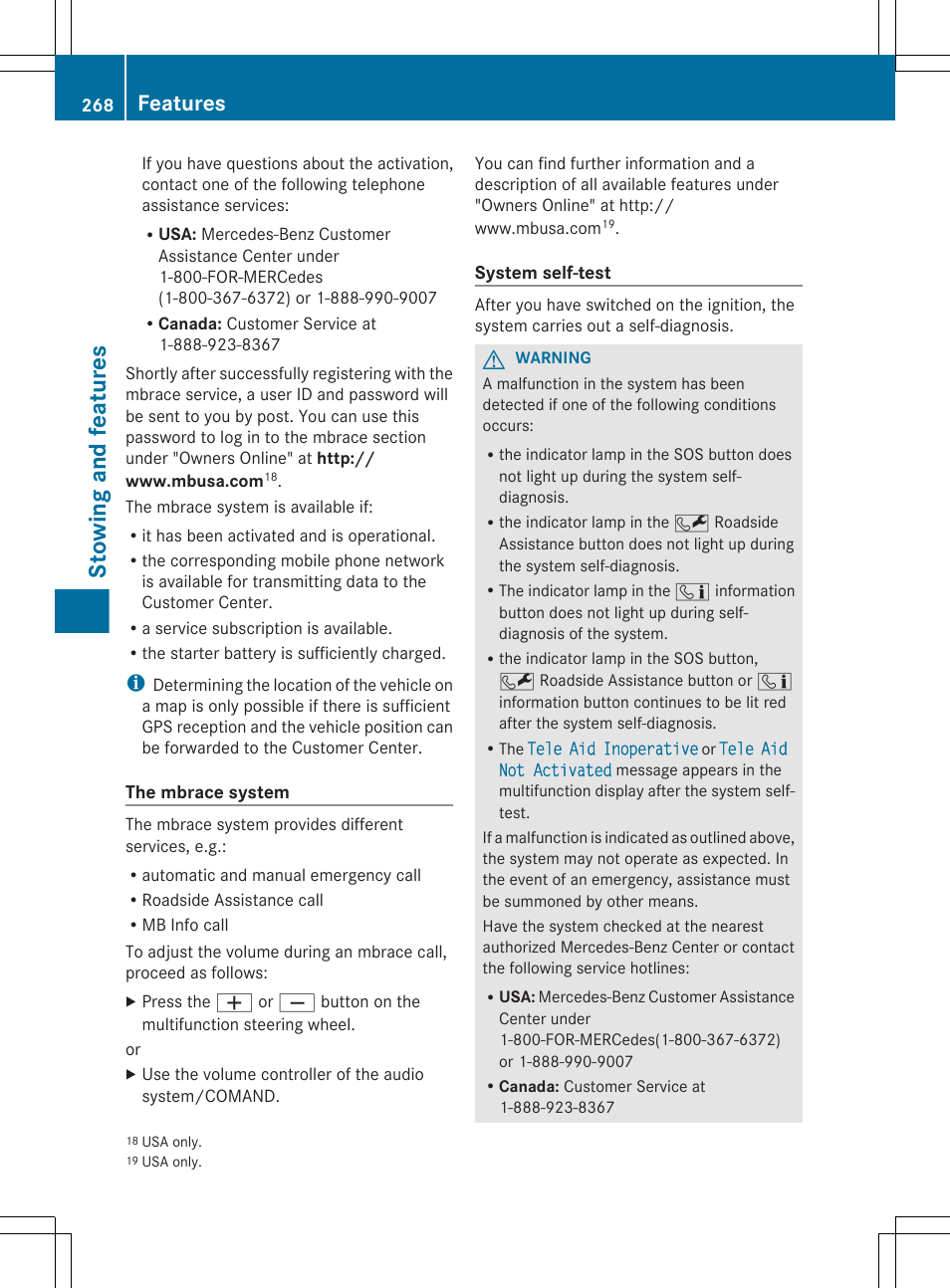 Stowing and features, Features | Mercedes-Benz CLS-Class 2012 Owners Manual User Manual | Page 270 / 356