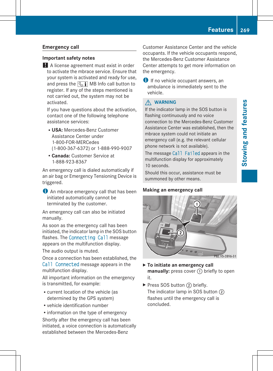 Stowing and features, Features | Mercedes-Benz CLS-Class 2012 Owners Manual User Manual | Page 271 / 356