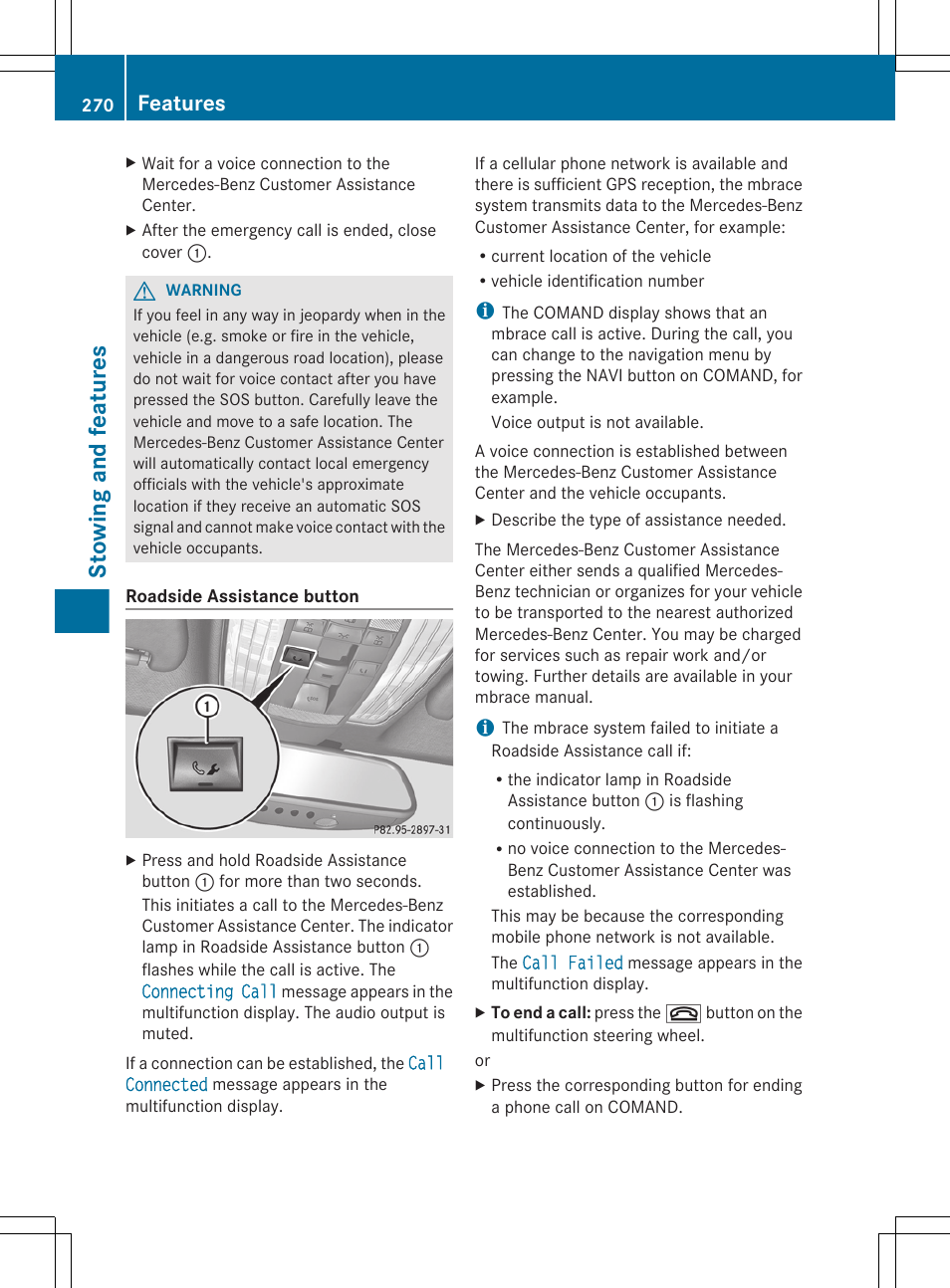 Stowing and features, Features | Mercedes-Benz CLS-Class 2012 Owners Manual User Manual | Page 272 / 356