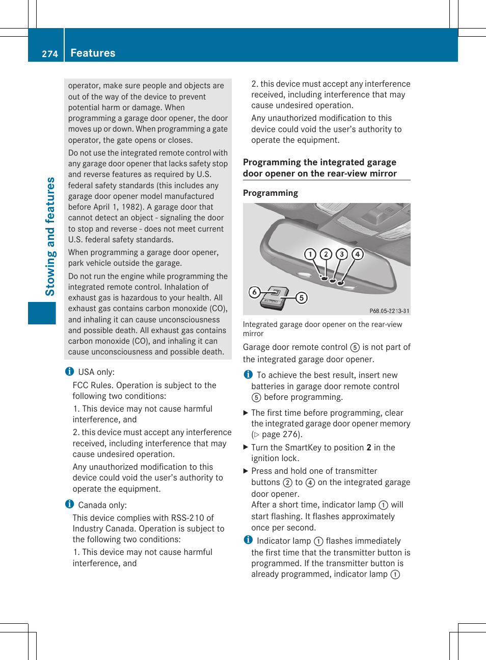 Stowing and features, Features | Mercedes-Benz CLS-Class 2012 Owners Manual User Manual | Page 276 / 356